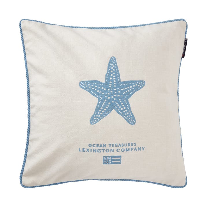 Sea Embroidered Recycled Cotton pudebetræk 50x50, White-blue Lexington