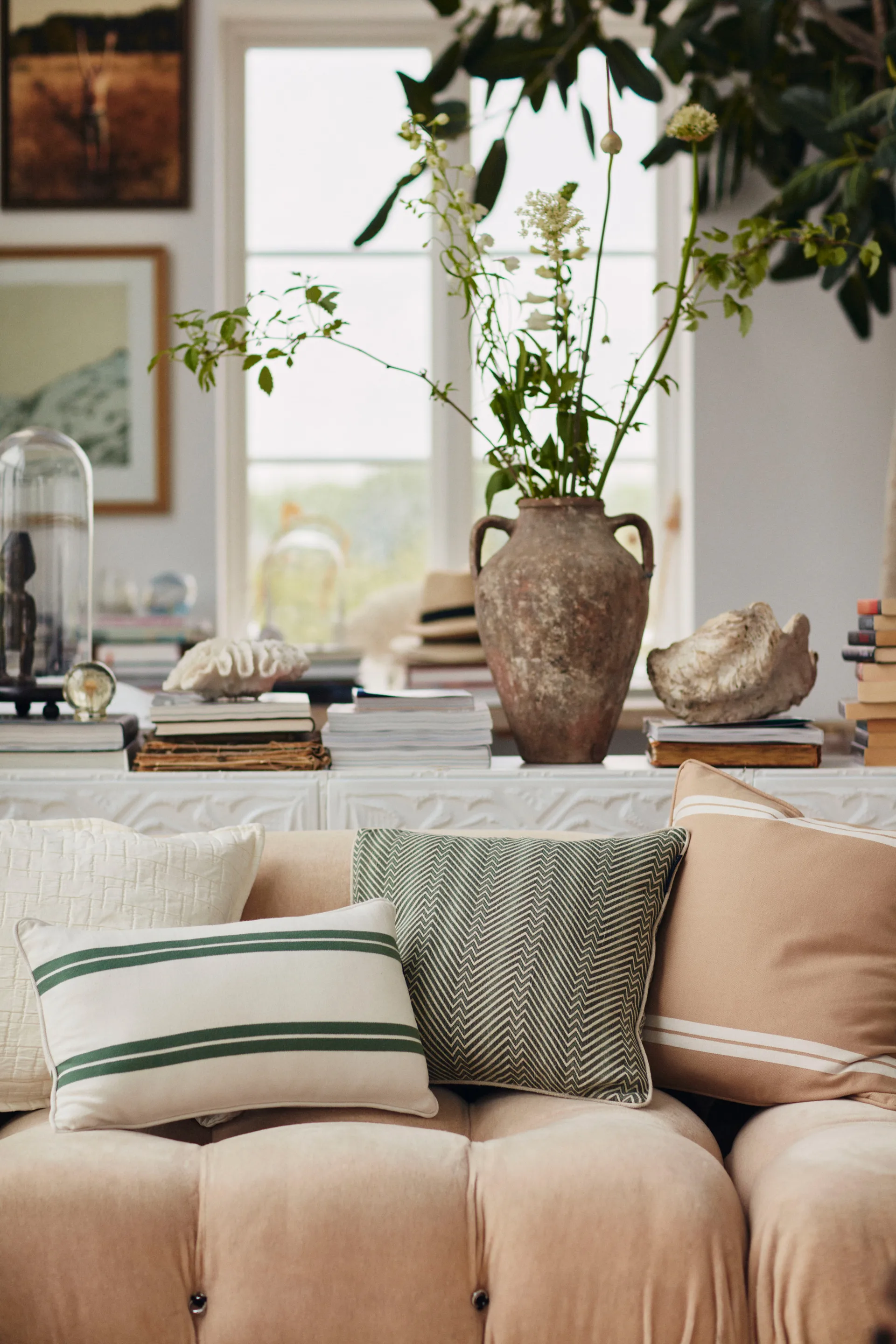 Side Striped pude small 30x50 cm, White/Green Lexington