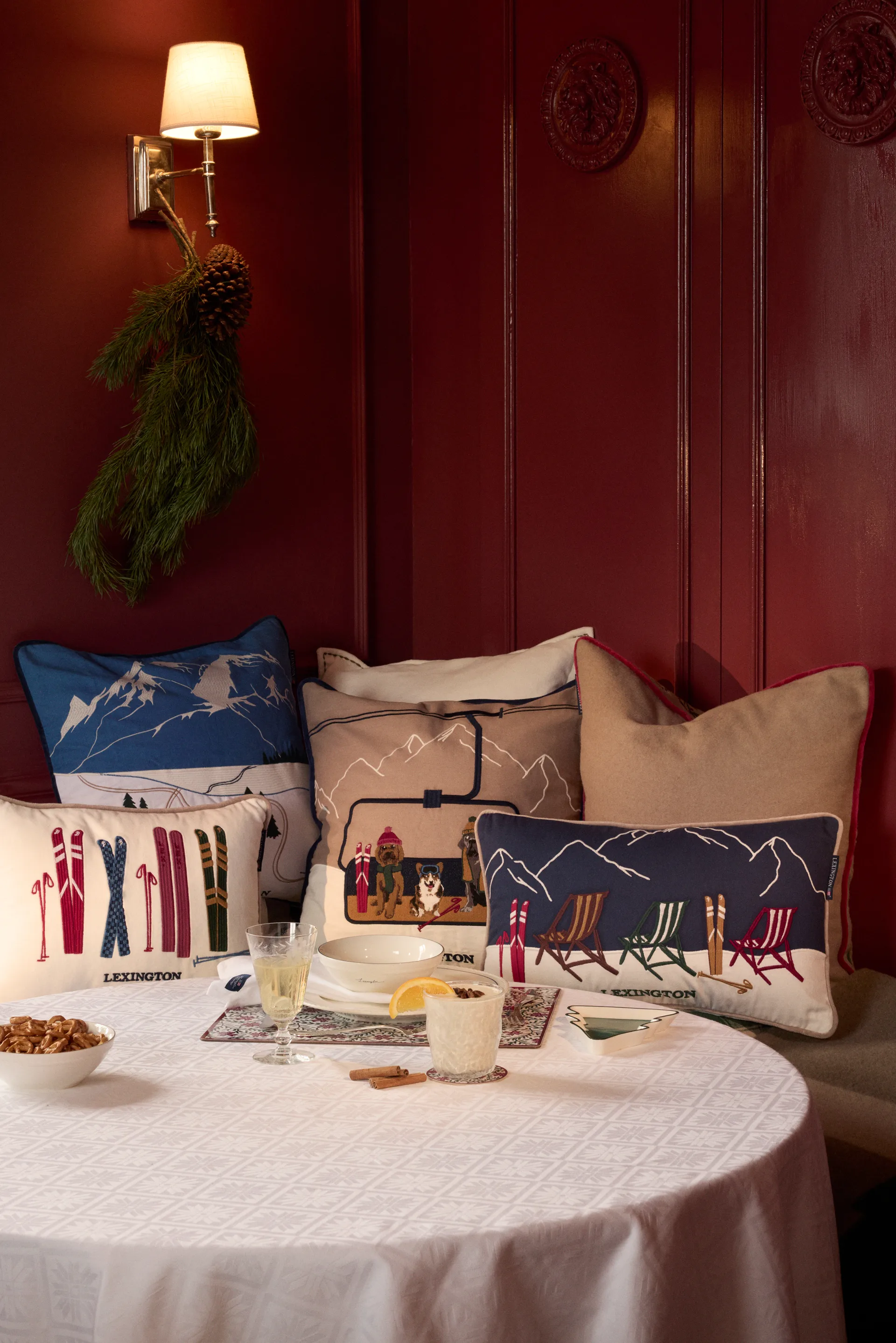 Ski resort økologisk bomuld twill pude 30x50 cm, White-Dark blue Lexington