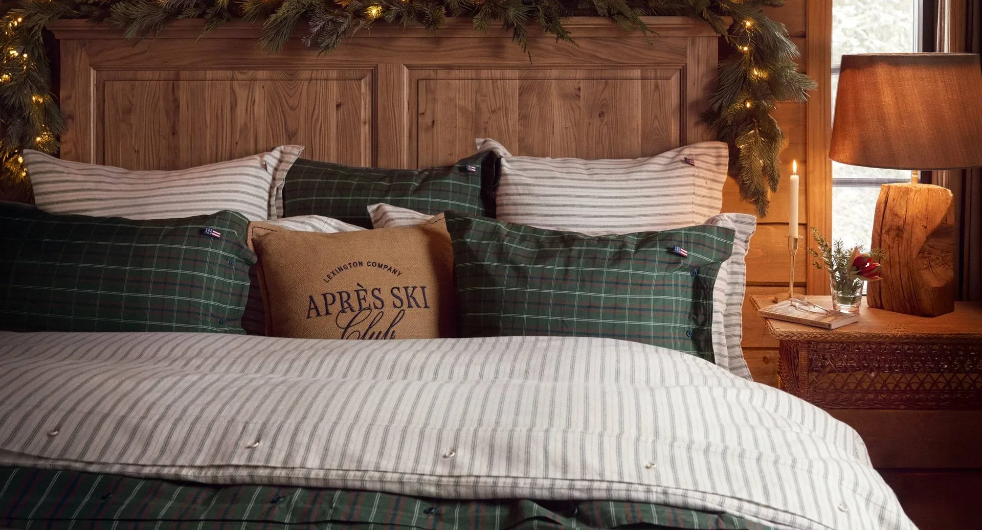 Stripe cotton flannel pudebetræk, White-green-beige, 50x60 cm Lexington
