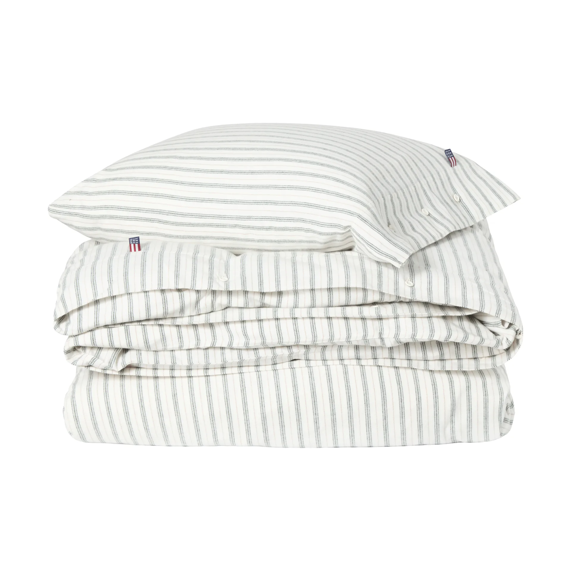 Stripe cotton flannel sengesæt, White-green-beige, 2 stk 50x60 cm/1 stk 220x220 cm Lexington