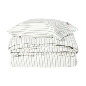 Stripe cotton flannel sengesæt - White-green-beige, 2 stk 50x60 cm/1 stk 220x220 cm - Lexington