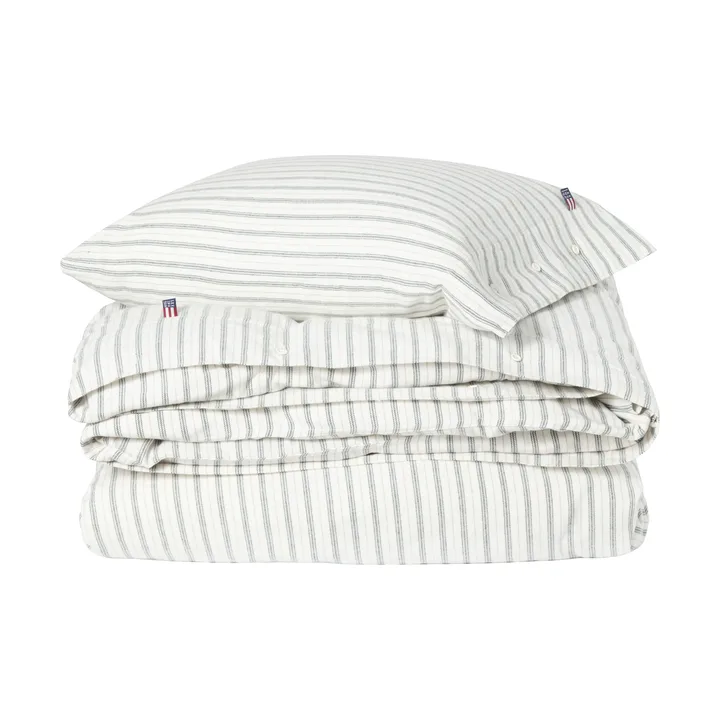Stripe cotton flannel sengesæt - White-green-beige, 2 stk 50x60 cm/1 stk 220x220 cm - Lexington