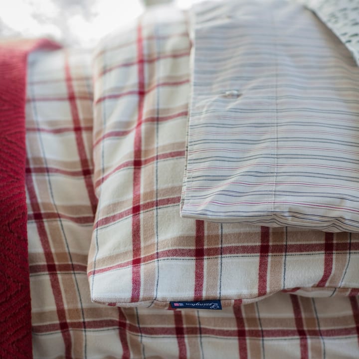 Striped Cotton Flannel sengesæt - Beige/Rød - Lexington