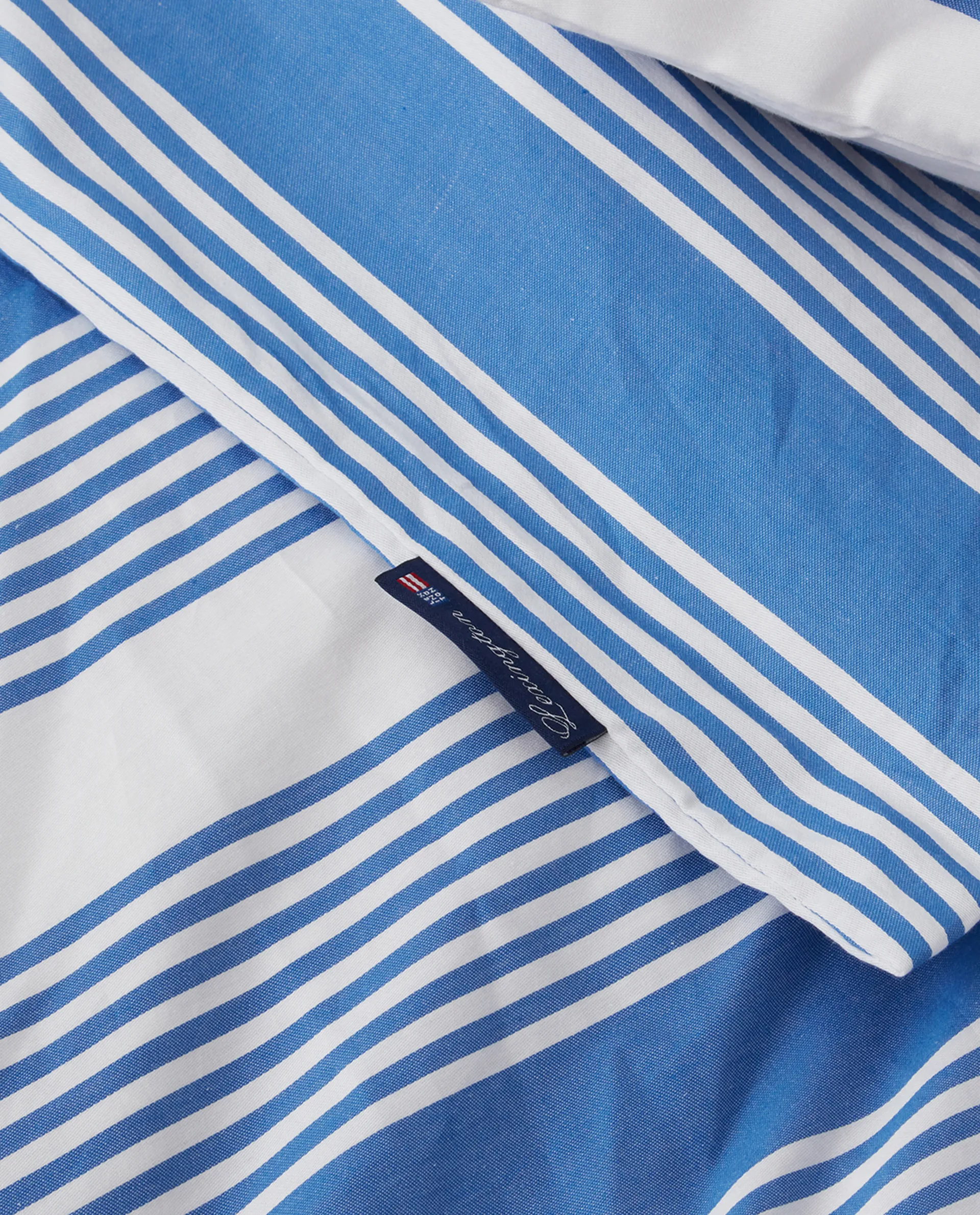 Striped Cotton Sateen sengesæt 150x210 cm, Blå/Hvid Lexington