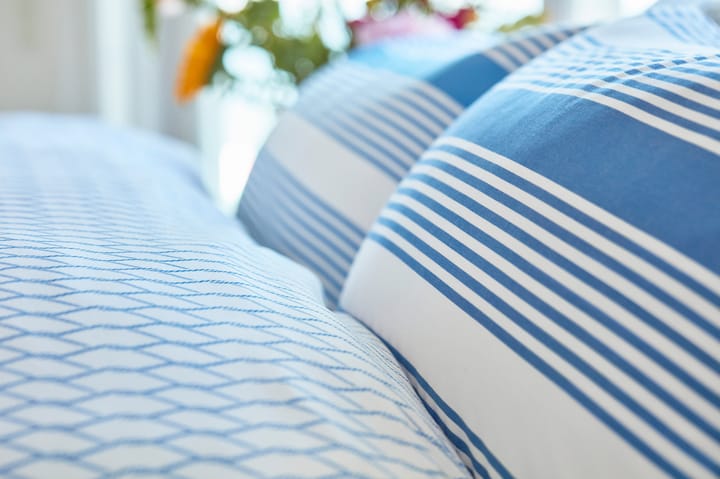 Striped Cotton Sateen sengesæt 150x210 cm, Blå/Hvid Lexington