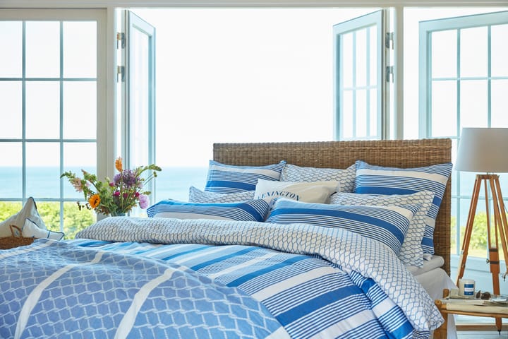Striped Cotton Sateen sengesæt 150x210 cm, Blå/Hvid Lexington