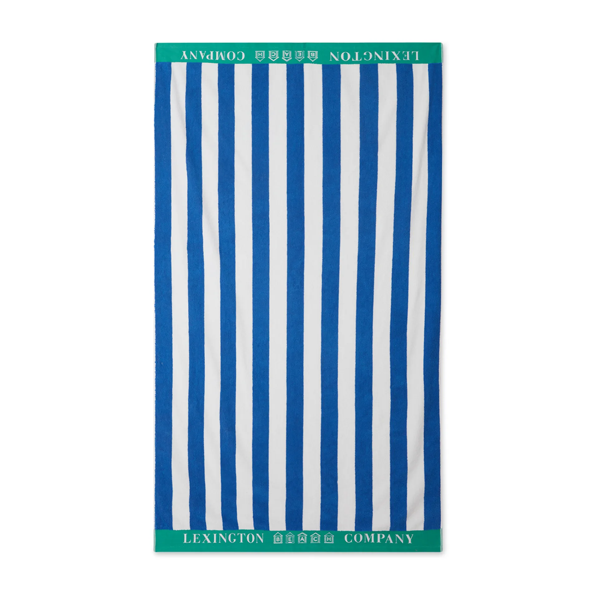 Striped Cotton Terry strandhåndklæde 100x180 cm, Blå/Hvid/Grøn Lexington