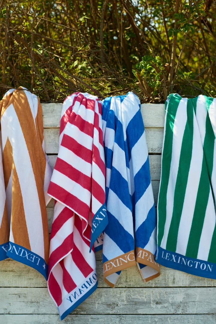 Striped Cotton Terry strandhåndklæde 100x180 cm, Blå/Hvid/Grøn Lexington