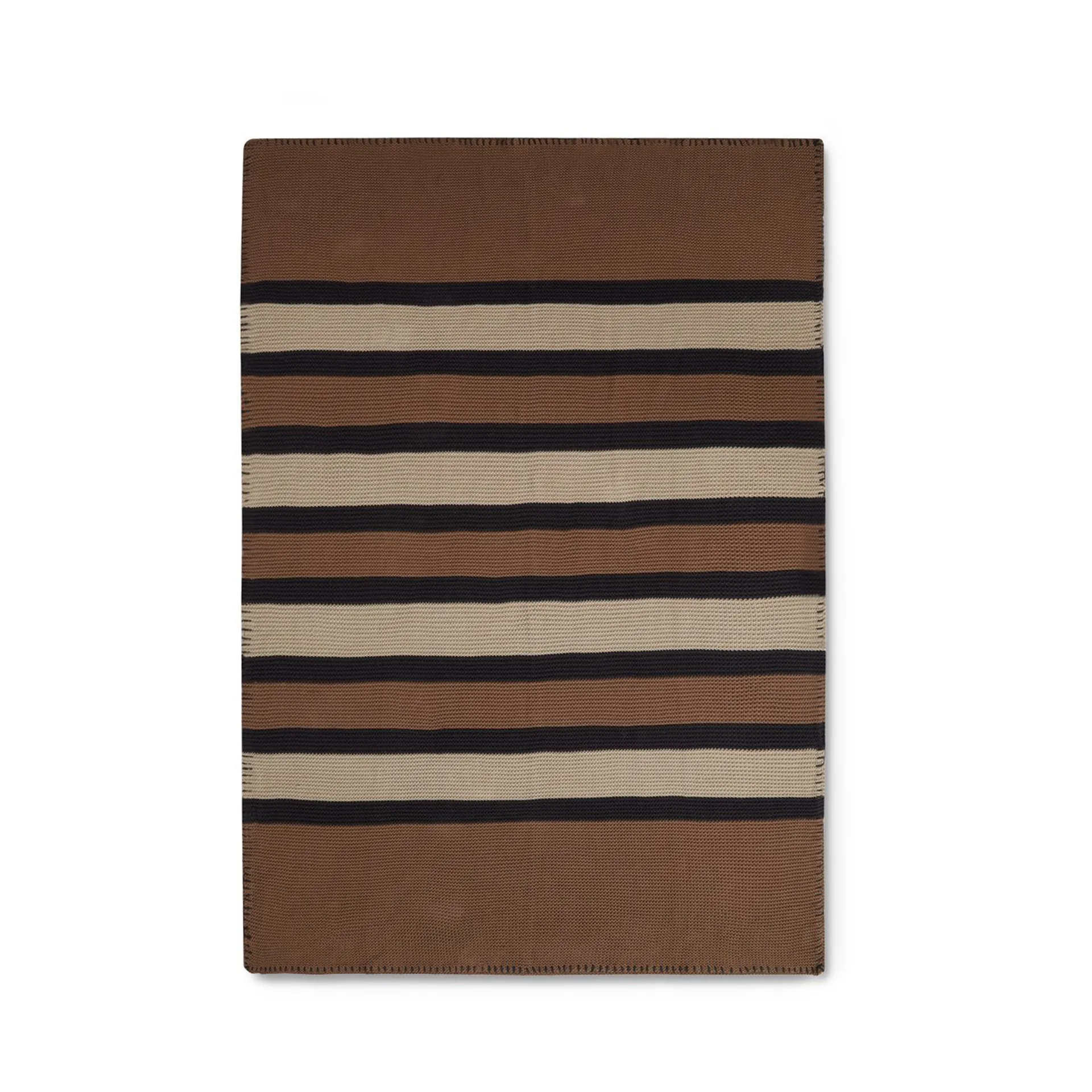 Striped Knitted Cotton plaid 130x170 cm, Brown/Beige/Dark gray Lexington