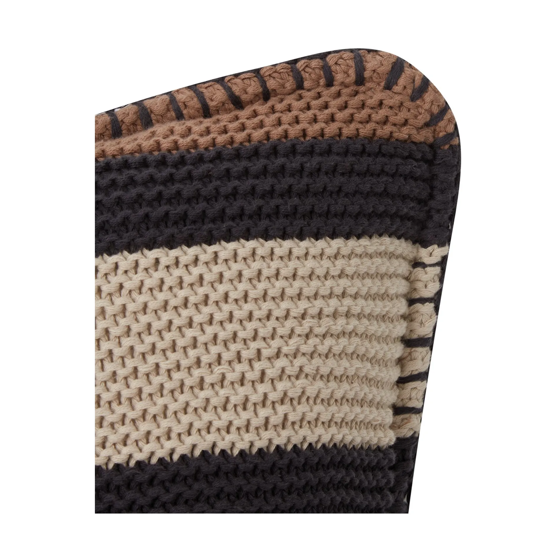 Striped Knitted Cotton pudebetræk 50x50 cm, Brown/Dark gray/Light beige Lexington