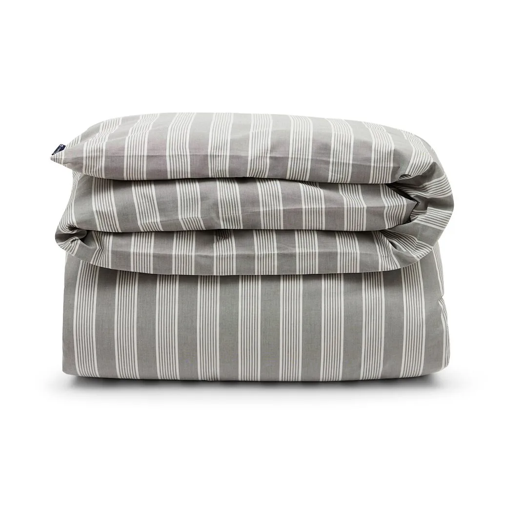 Striped lyocell og bomuldsdynebetræk 220x220 cm, Gray/Offwhite Lexington