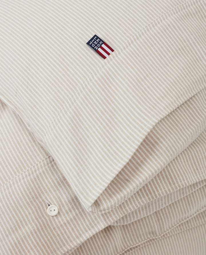 Striped Organic Cotton Flannel dynebetræk 150x210 cm  - Beige/Offwhite - Lexington