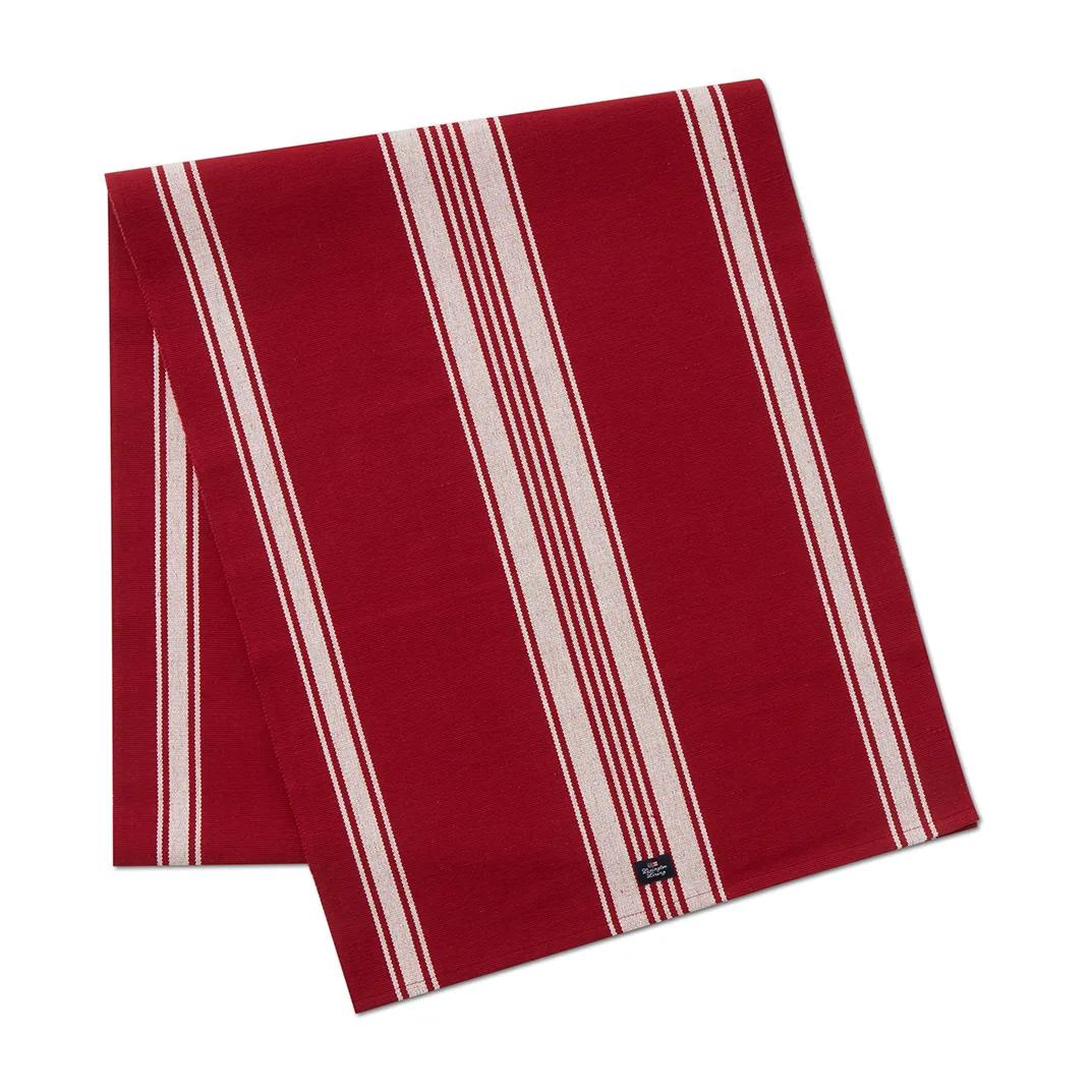 Striped Organic Cotton Rip bordløber 50x250 cm, Red/White Lexington