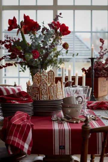 Striped Organic Cotton Rip bordløber 50x250 cm - Red/White - Lexington