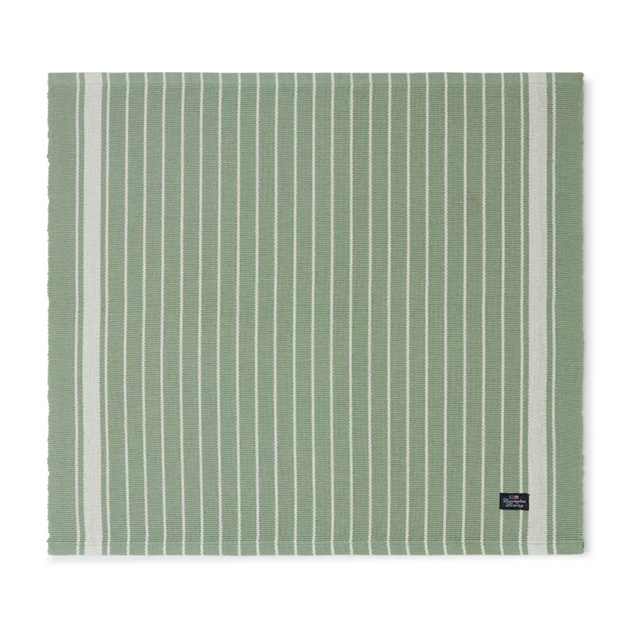 Striped Organic Cotton Rips dækkeserviet 50x250 cm, Green/White Lexington