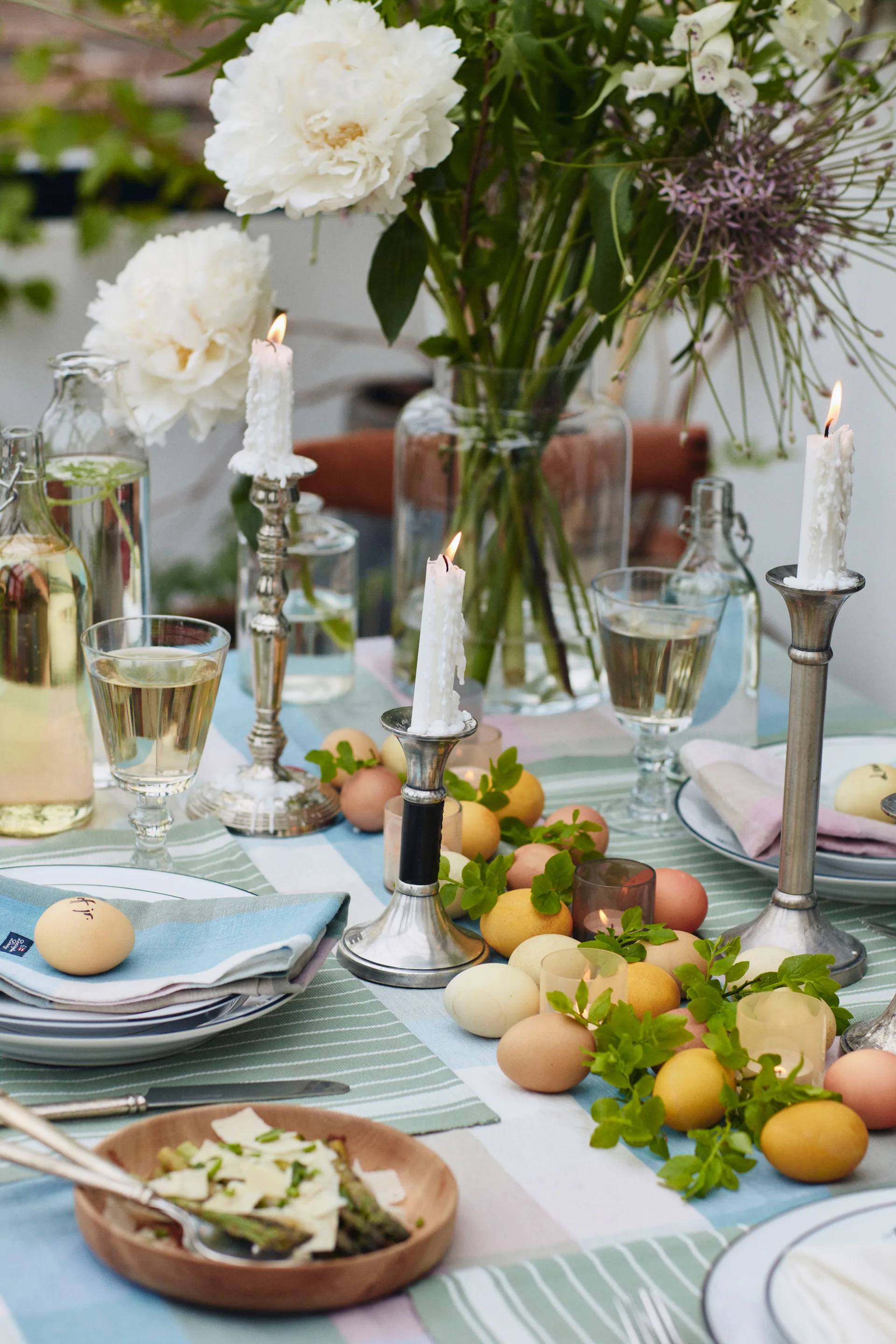 Striped Organic Cotton Rips dækkeserviet 50x250 cm, Green/White Lexington