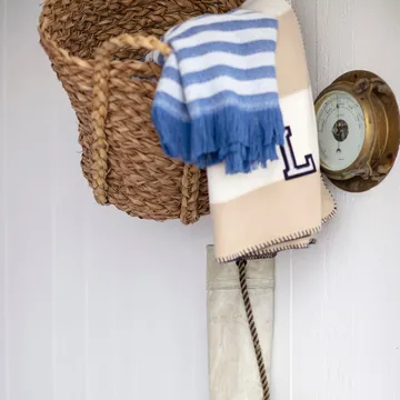 Striped Recycled Cotton plaid 130x170 cm - Blue/White - Lexington