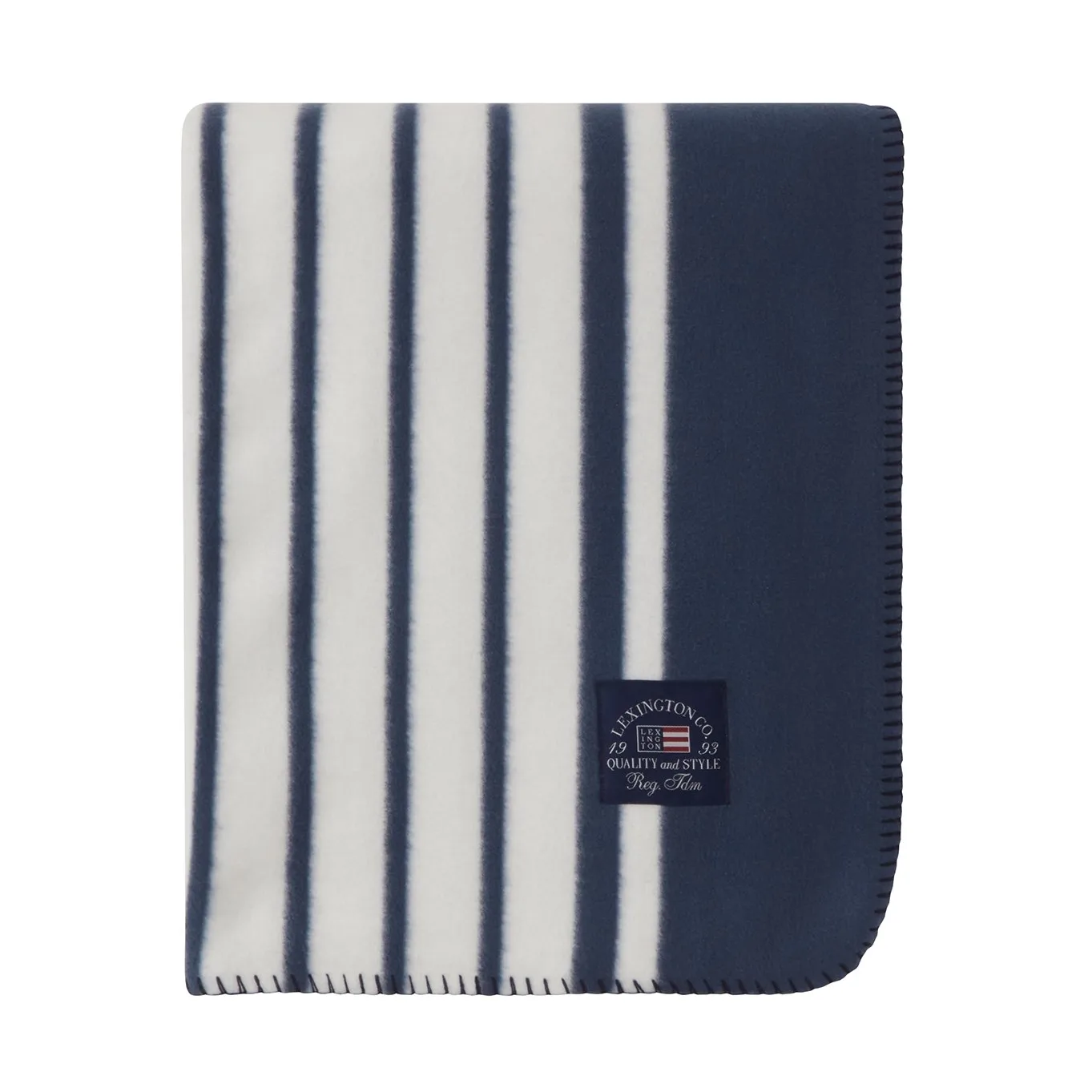 Striped Recycled Polyester fleecetæppe 130x170, Navy Lexington