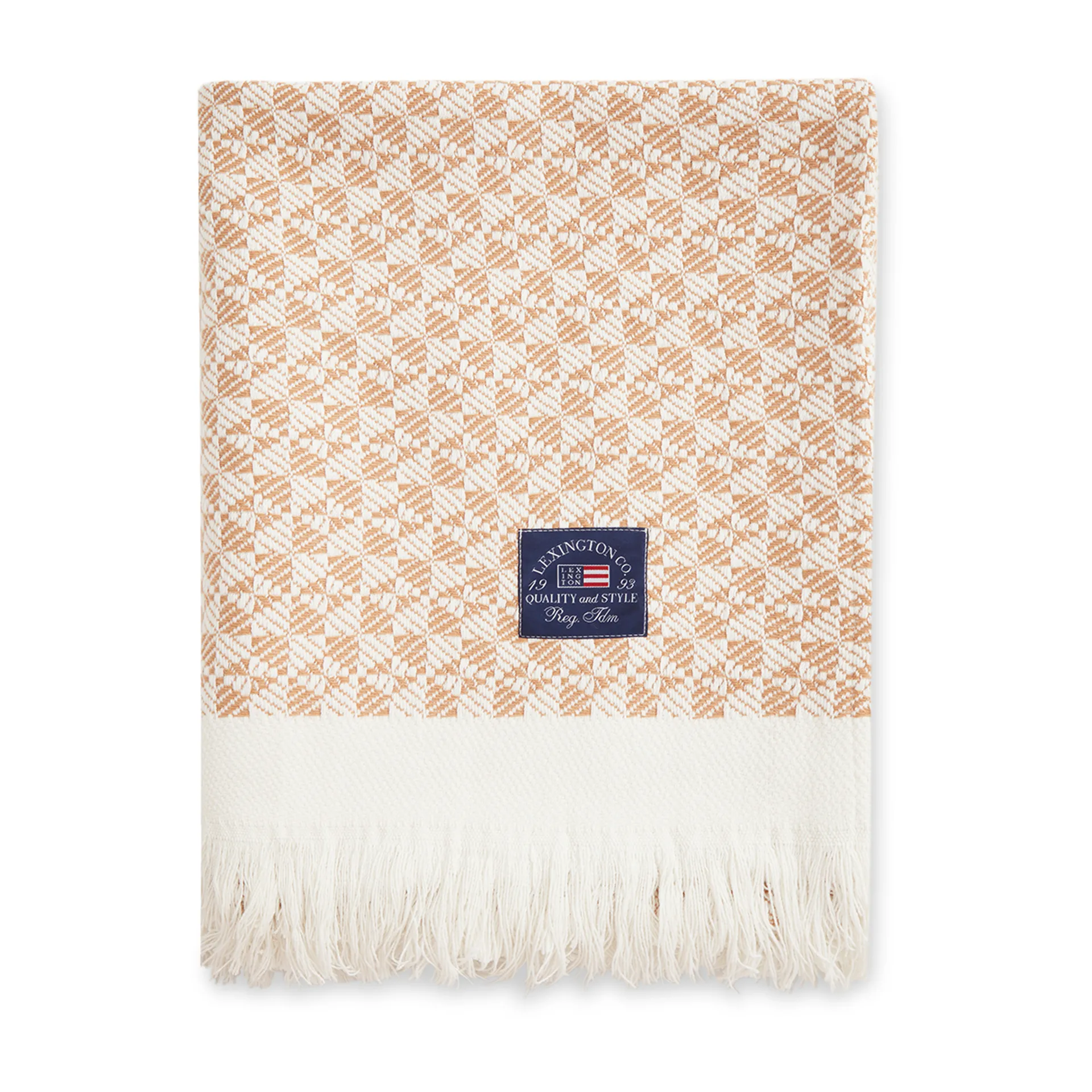 Striped Structuret Recycled bomuldsplaid 130x170 cm, Beige/Hvid Lexington