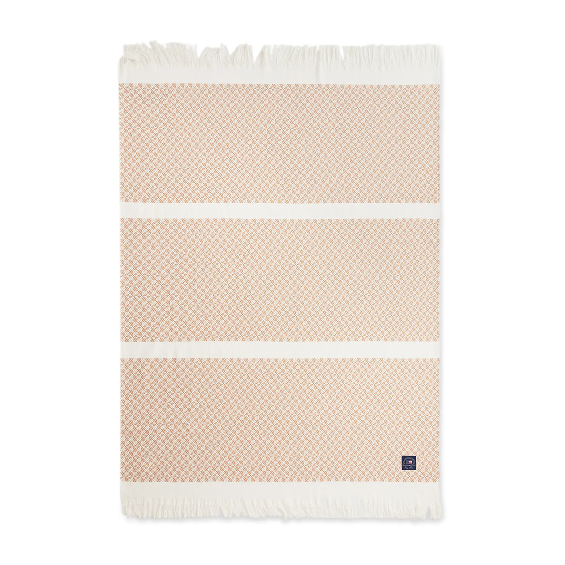 Striped Structuret Recycled bomuldsplaid 130x170 cm, Beige/Hvid Lexington