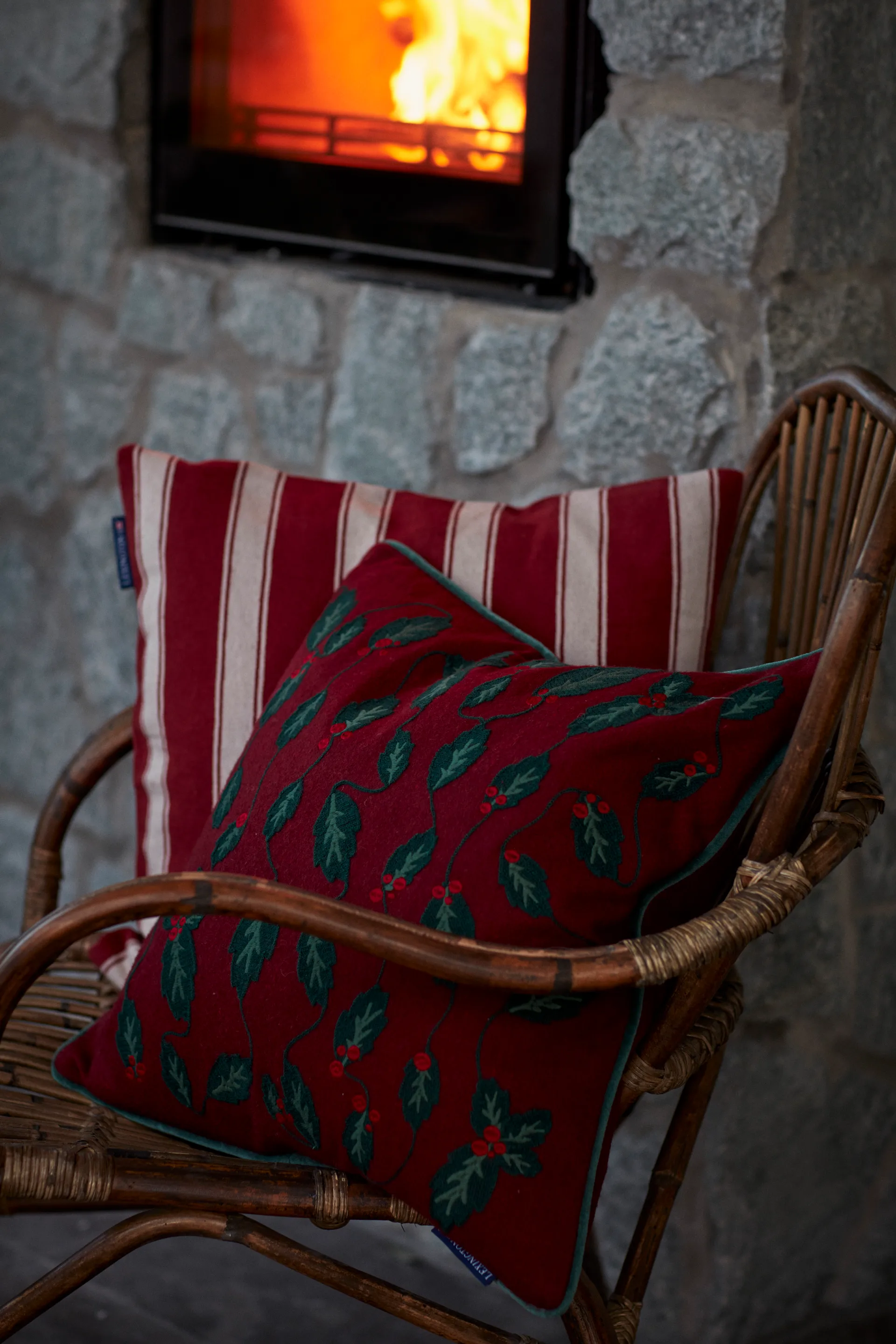 Structure Striped Linen Cotton pudebetræk 50x50 cm, Rød/Beige Lexington