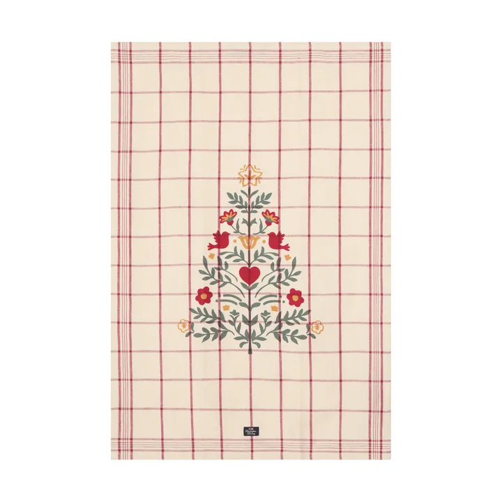 Tree hør/bomuld viskestykke - White-red-green, 50x70 cm - Lexington