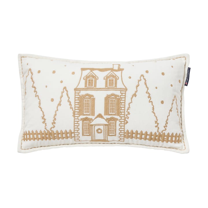 Winter House øko. fløjlsbomuld pude 30x50 cm - White-Light beige - Lexington