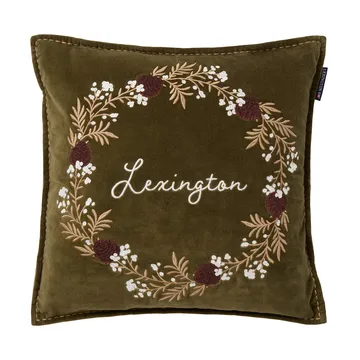 Wreath økologisk bomuldsfløjl pudebetræk 50x50 cm - Olive-brown-white - Lexington