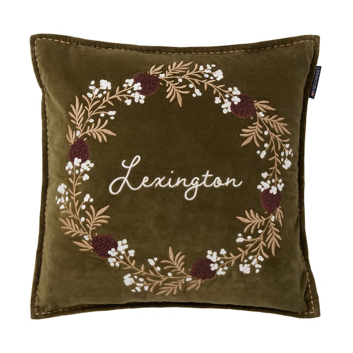 Wreath økologisk bomuldsfløjl pudebetræk 50x50 cm - Olive-brown-white - Lexington