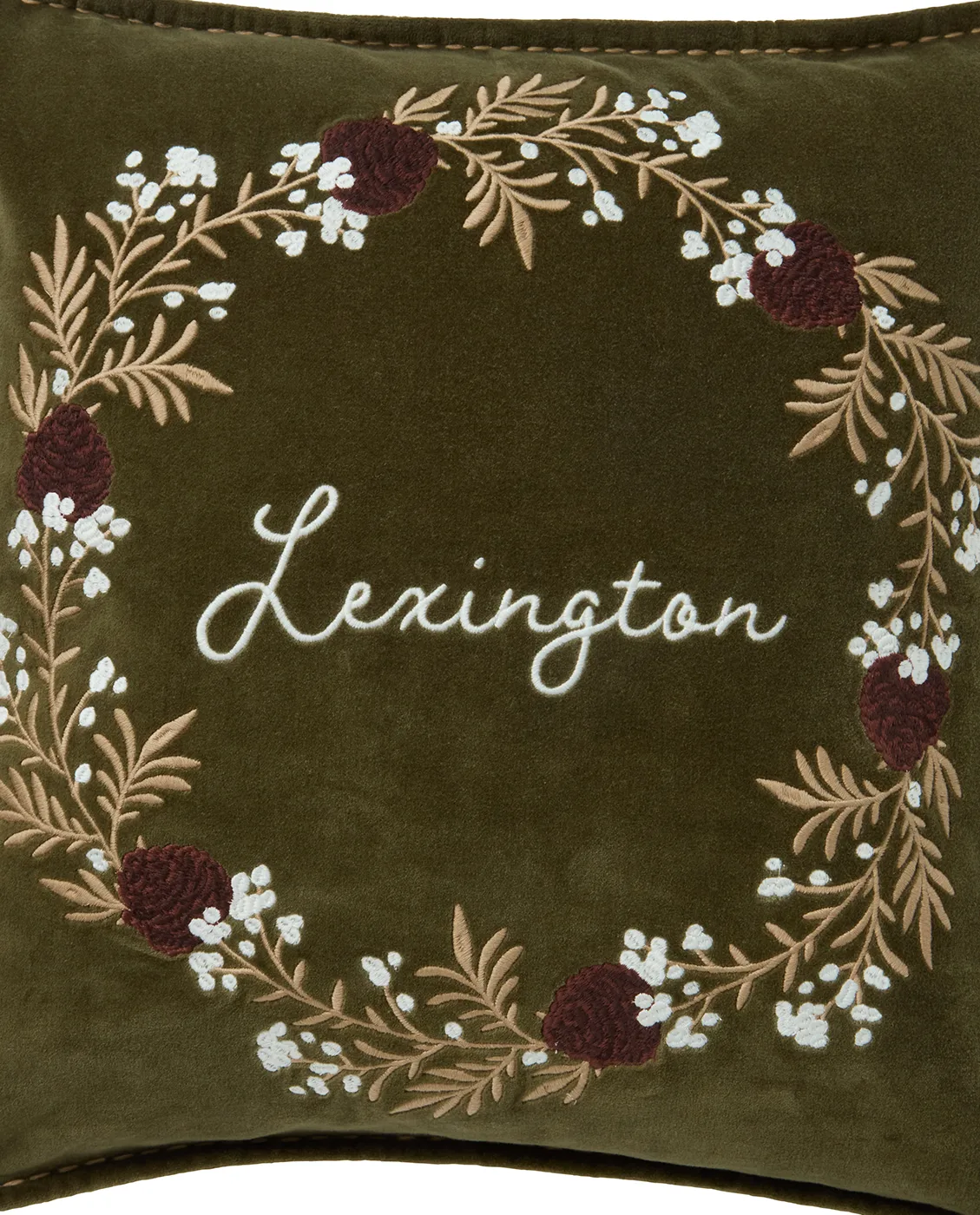 Wreath økologisk bomuldsfløjl pudebetræk 50x50 cm, Olive-brown-white Lexington