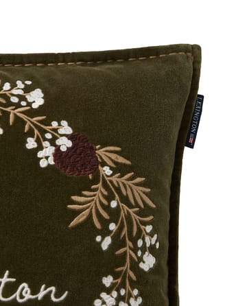 Wreath økologisk bomuldsfløjl pudebetræk 50x50 cm - Olive-brown-white - Lexington