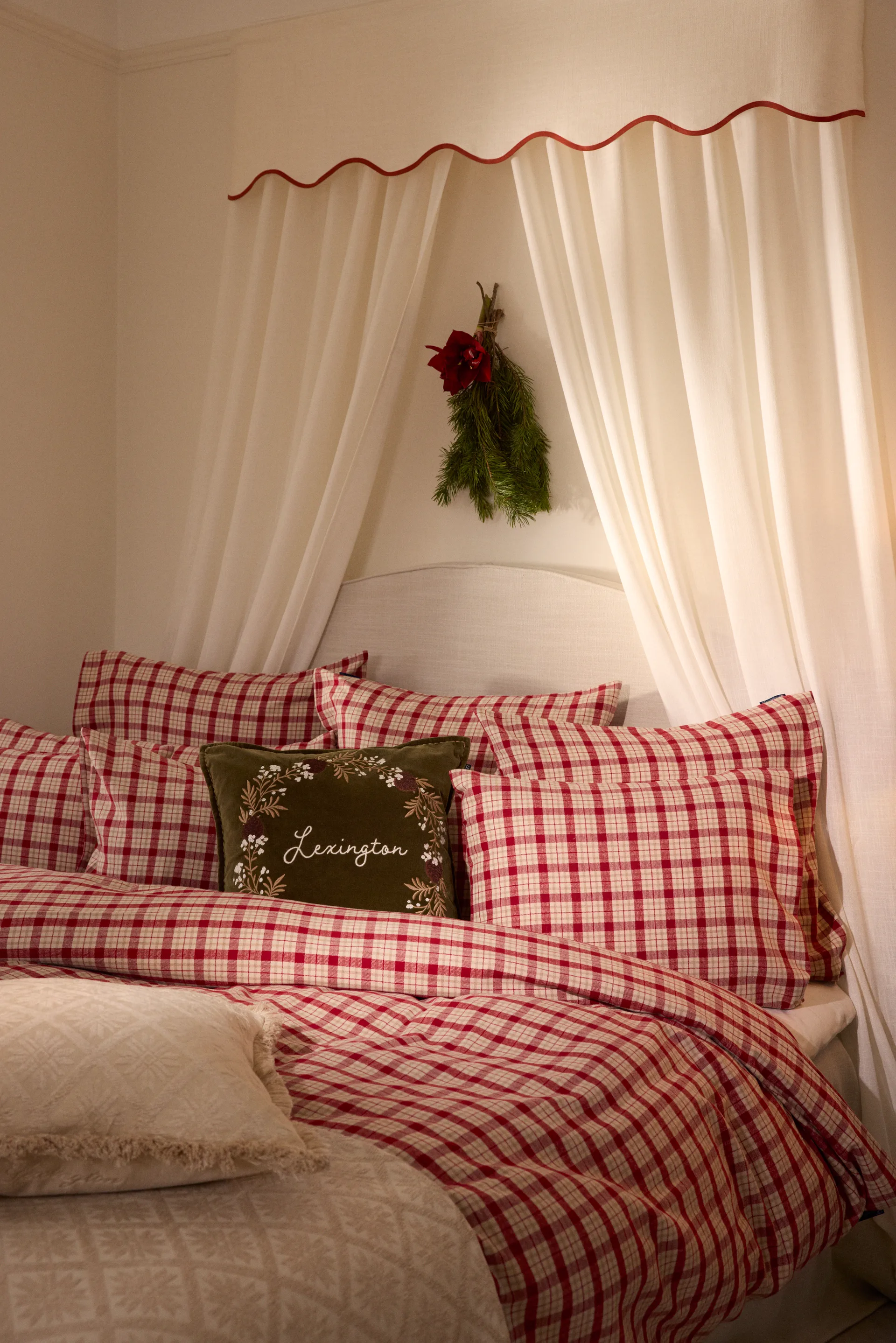 Wreath økologisk bomuldsfløjl pudebetræk 50x50 cm, Olive-brown-white Lexington