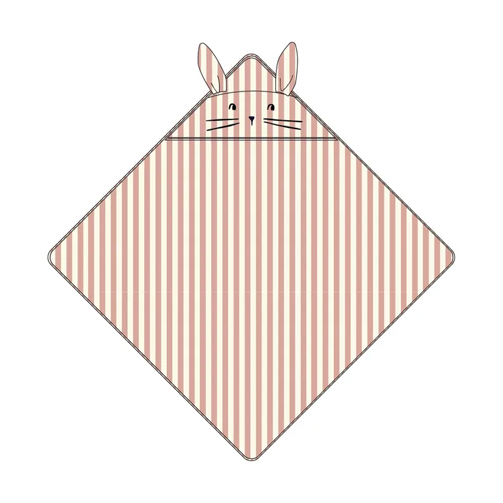 Albert håndklæde med hætte 70x70 cm - Coral blush-creme de la creme stripe - Liewood