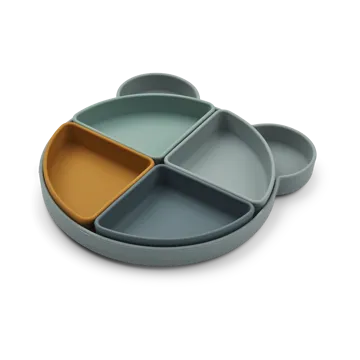 Arne børnetallerken + 4 skåle - Mr bear blue fog multi mix - Liewood