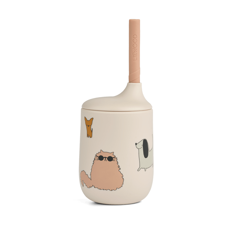 Ellis printed sippy cup tudkop med sugerør 23 cl - Cats and Dogs-Sandy - Liewood