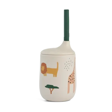 Ellis printed sippy cup tudkop med sugerør 23 cl - Safari sandy mix - Liewood