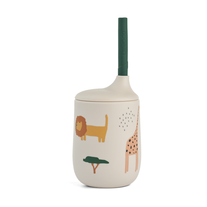 Ellis printed sippy cup tudkop med sugerør 23 cl - Safari sandy mix - Liewood