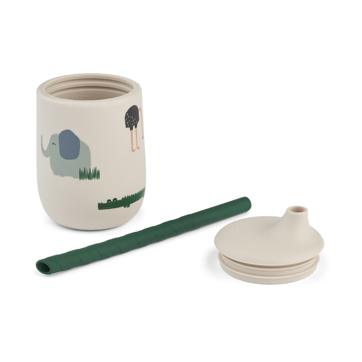 Ellis printed sippy cup tudkop med sugerør 23 cl, Safari sandy mix Liewood