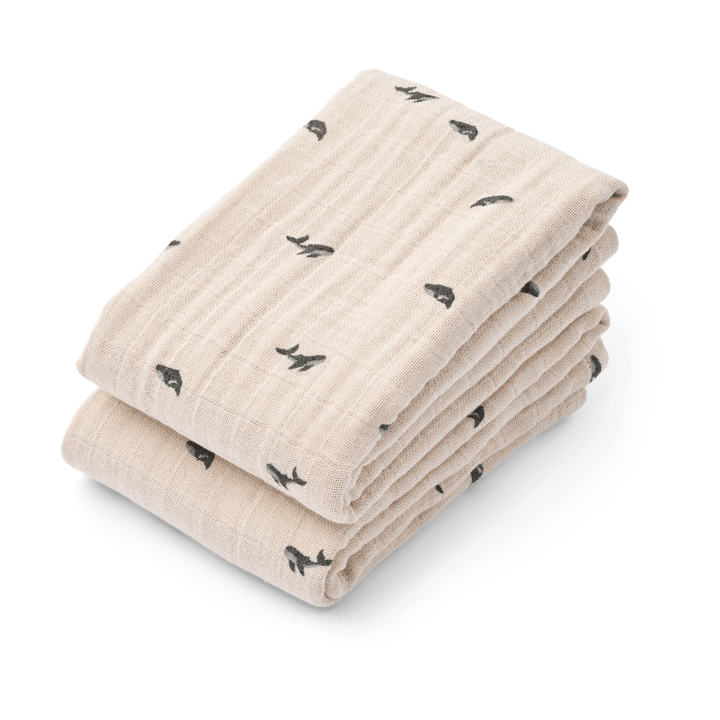 Lewis muslin tæppe 2-pack 65x65 cm - Mini whale-Sandy - Liewood