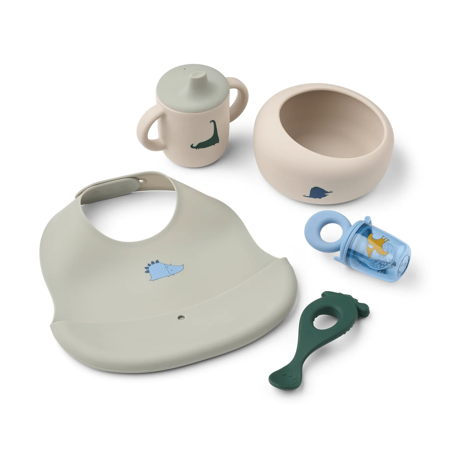 Mileah baby mealtime servicesæt, Dino Roar/Dove blue Liewood