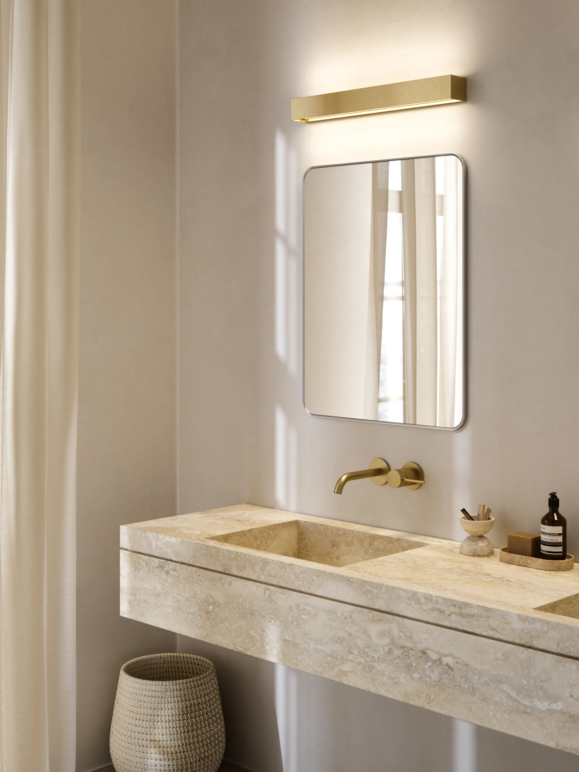 Linea W3 væglampe switch tune, Brass, 7x60 cm Light-Point