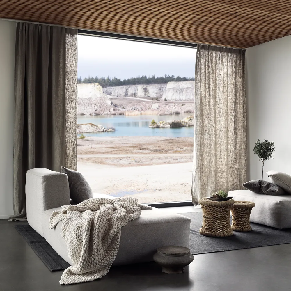 West gardin med strygestribe, beige Linum