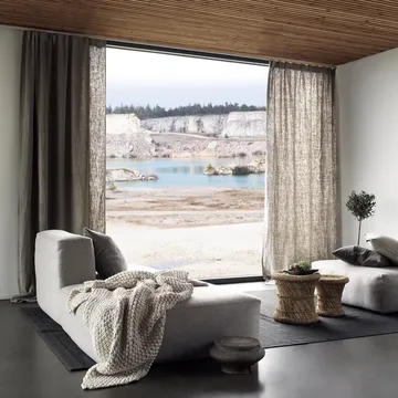 West gardin med strygestribe - beige - Linum