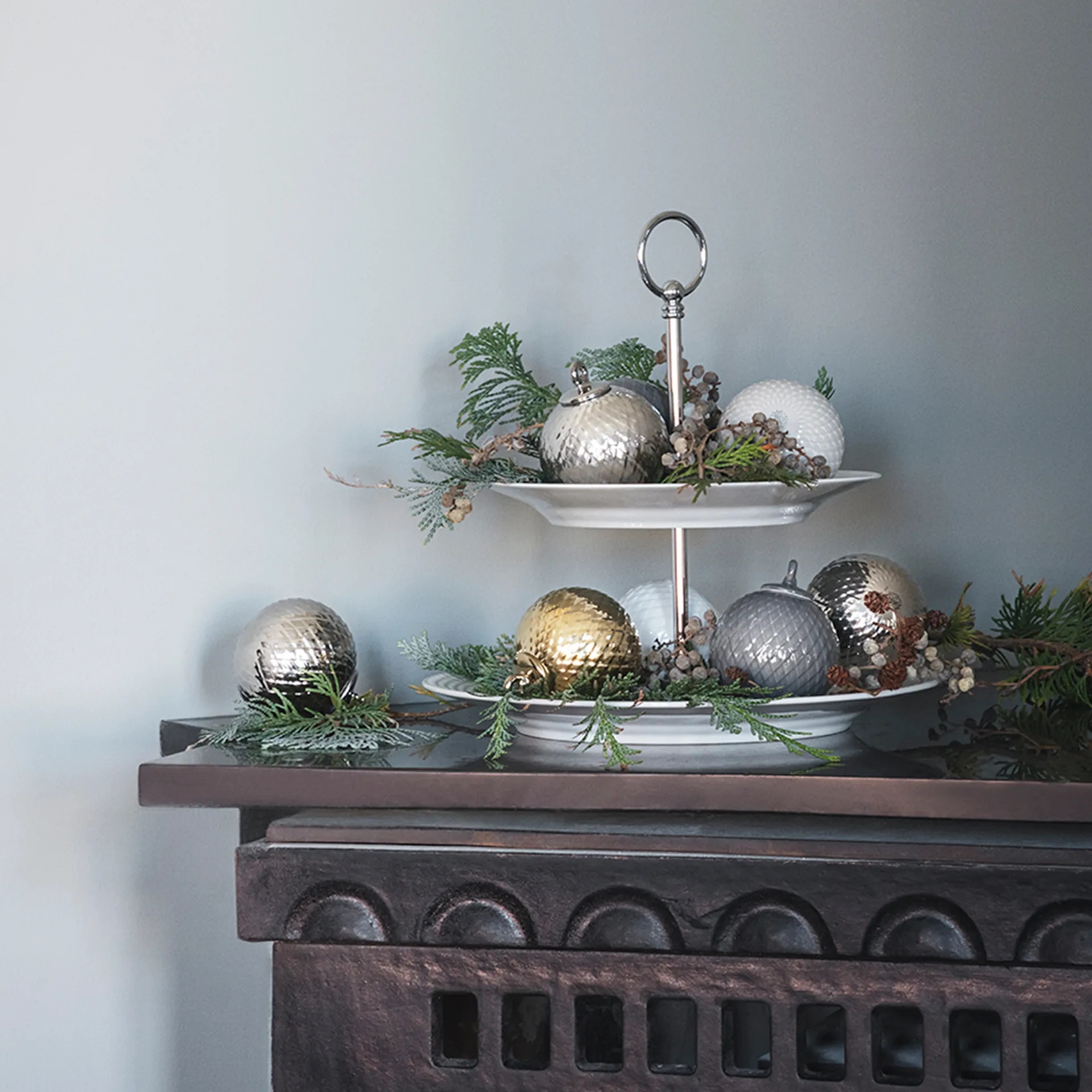 Rhombe julekugle Ø7 cm, Sølv Lyngby Porcelæn