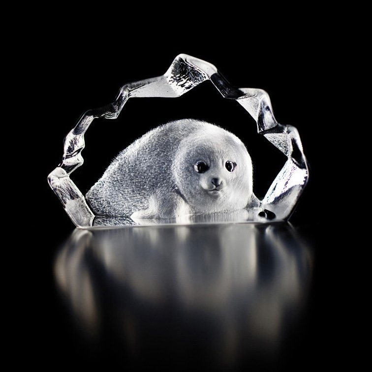 Målerås Glasbruk Wildlife Sæl skulptur glas