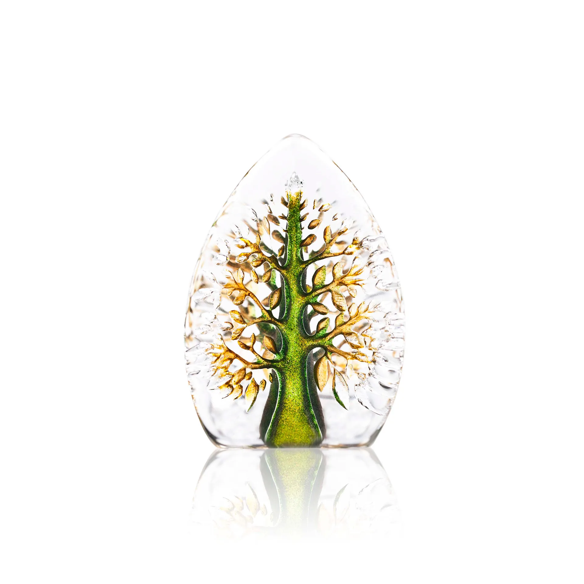 Yggdrasil glasskulptur grøn-gul, Mini Målerås Glasbruk