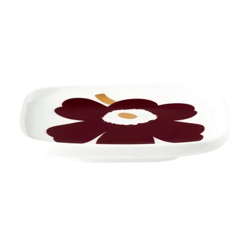 Juhla Unikko fad 10x10 cm 2-pak - Hvid/Vinrød/Guld - Marimekko