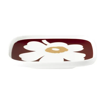 Juhla Unikko fad 10x10 cm 2-pak - Hvid/Vinrød/Guld - Marimekko
