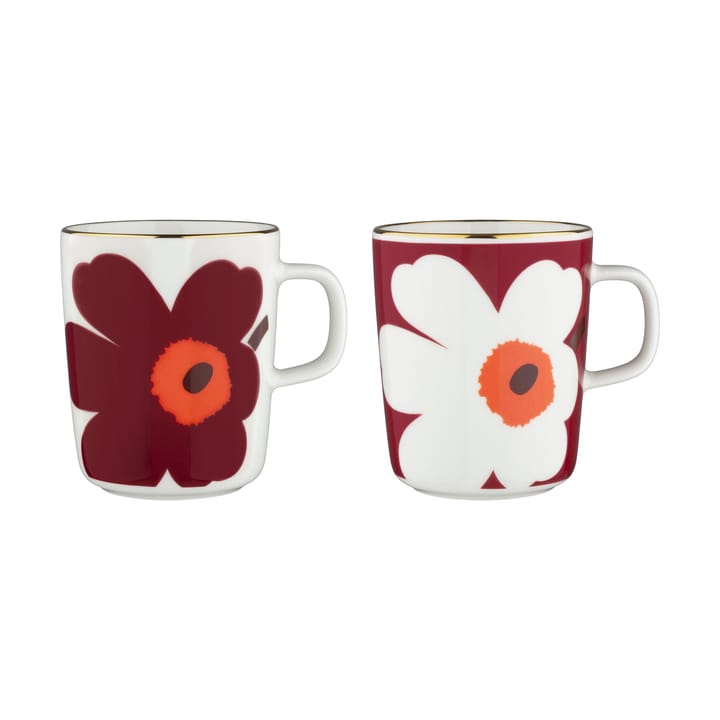 Juhla Unikko krus 25 cl 2-pak - Hvid-bourgogne-guld - Marimekko